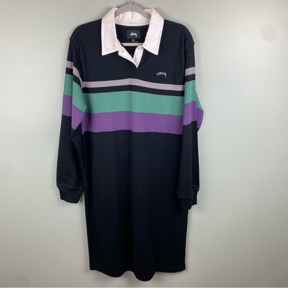 Stussy Dresses & Skirts - NWT Stussy Rosewood Rugby Polo Striped longsleeve Dress size Small
